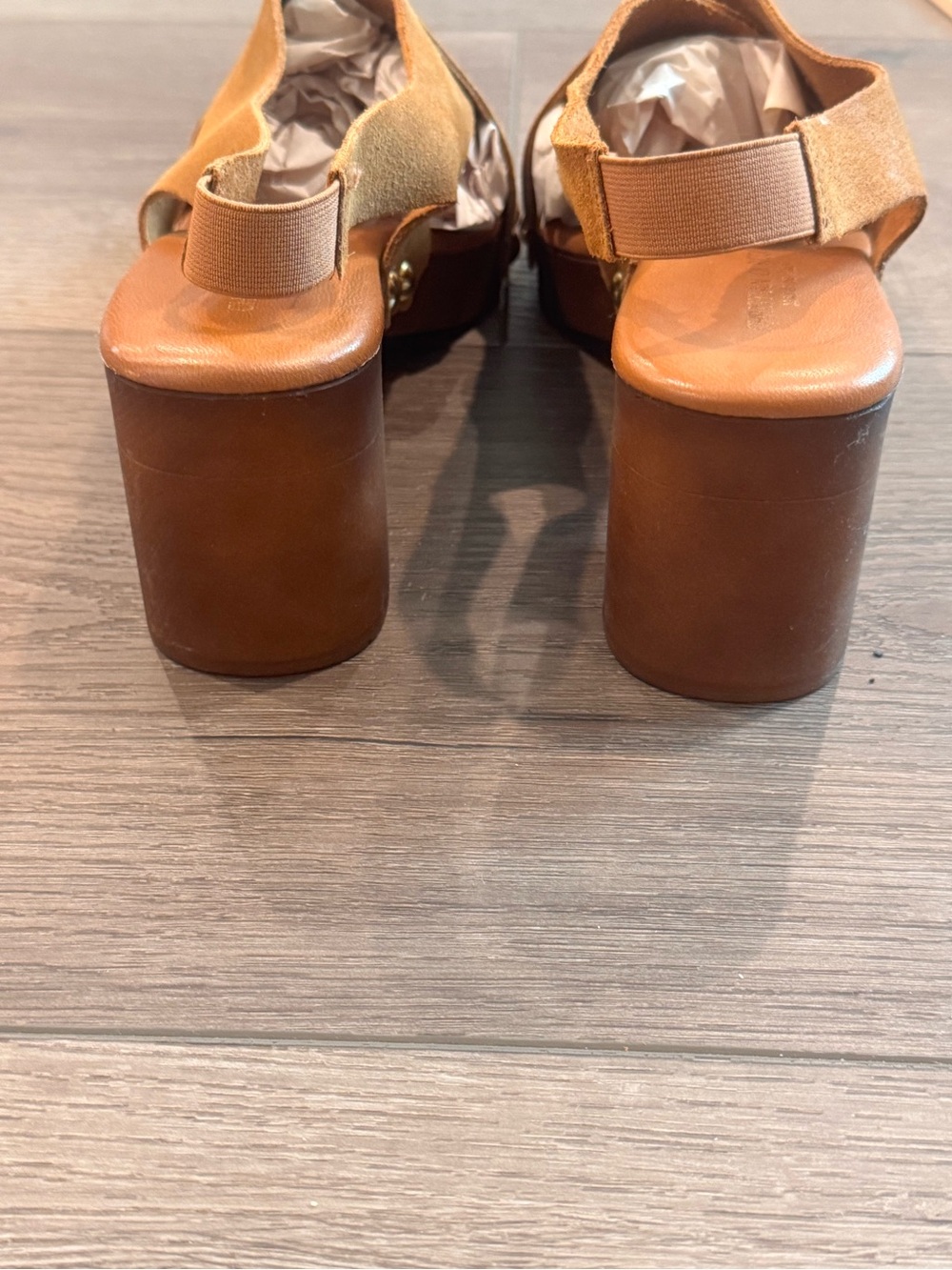 Suede Tan Studded Slingback Block Heel Sandal - Picture 5 of 6